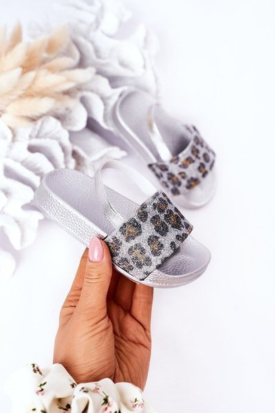 Chaussons Enfant En Caoutchouc Avec Paillettes Argent Rimia