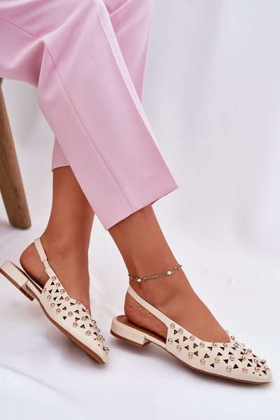 Ballerines Décorées À Talon Plat Beige Nilarisela