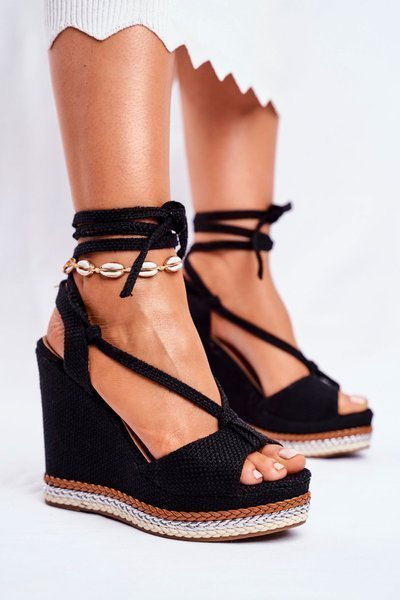 Sandales Femme Sur Compensées À Lacets Noir Sydney