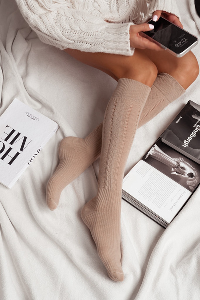 Női Térdharisnya Csipkés Bézs