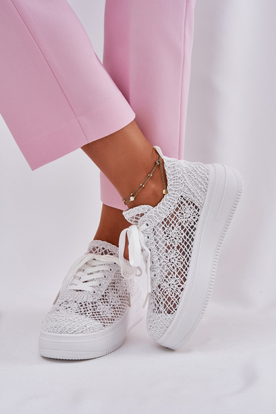 Damen Sneakers Auf Plattform Mit Häkel-Obermaterial Weiße Mirietto