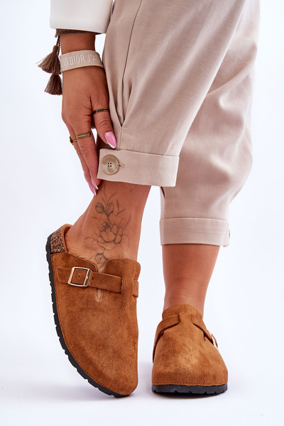 Sandale din piele de căprioară pe platforma Cork Camel Vellma
