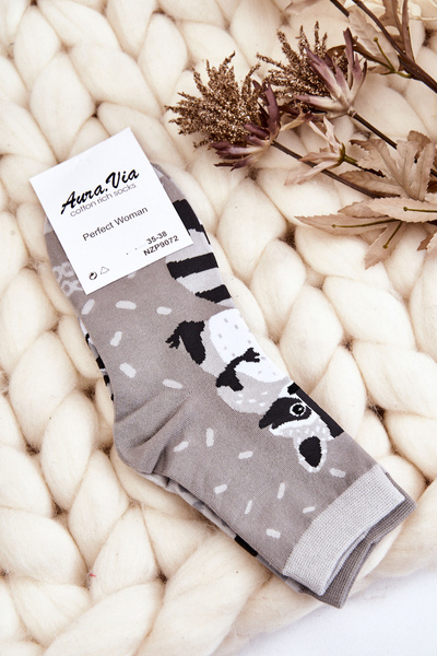 Women's Mismatched Raccoon Funny Socks Gray