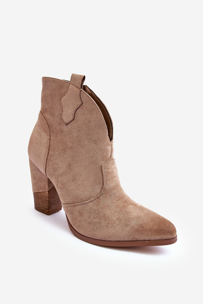 Suede Cowboy Boots On The Heel Beige Tanner