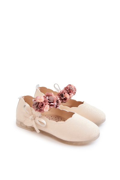 Ballerines Enfant Avec Fleurs Velcro Beige Clair Caitlin