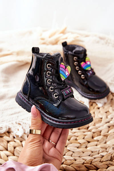 Lacquered Woolen Insulated Boots Black Anlon
