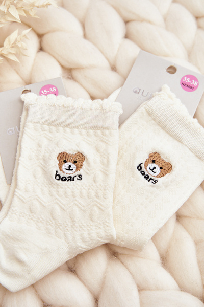 Gemusterte Damensocken mit Bär Weiß