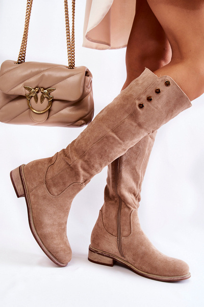 Bottines chaudes à talons plats en daim beige Laura