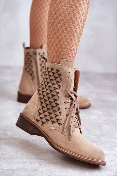 Lace-up suede boots Nicole 2751 Beige
