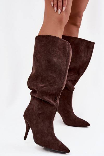 Bottes pour femmes à enfiler à talon en éco daim Chocolat Noretta