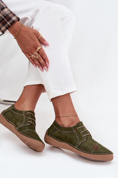 Leder Damenhalbschuhe mit Nähten Artiker 57C2112 Grün