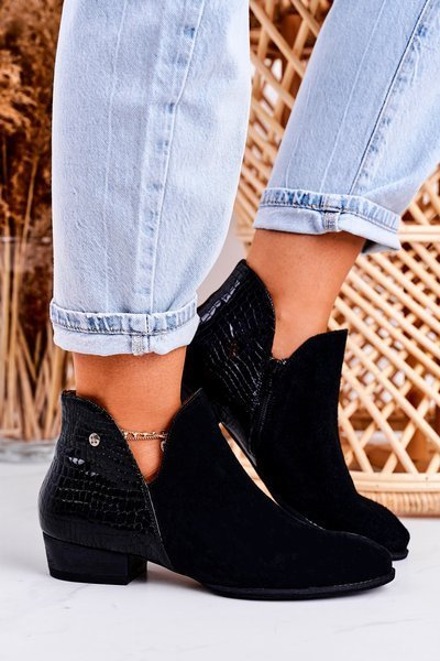 Bottes en cuir pour femmes Maciejka vernis noir imprimé animal 04091-72