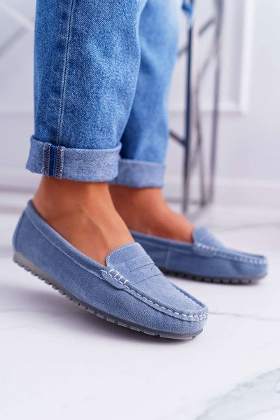 Damen Wildleder Mokassins Blau Tenzion