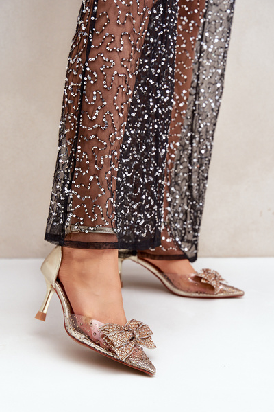 Verzierte High Heels Mit Schleife Goldene Laviri
