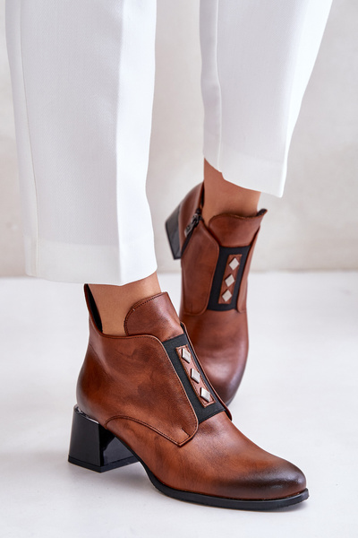 Zazoo 60504 Bottines en cuir sur bloc marron chaud