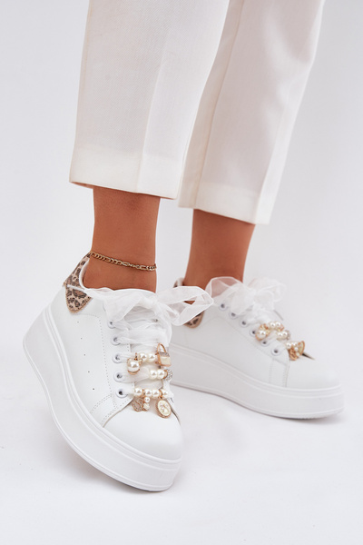 Női Platformos Sneakers Rózsaszín Kővel Fehér Párduc Ocerdia