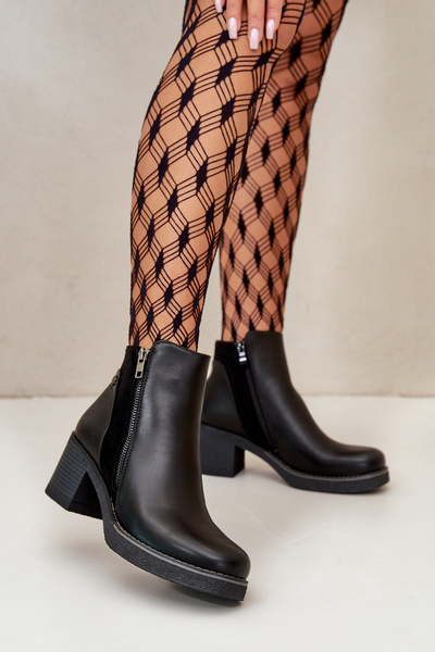 Bottines En Cuir Écologique Pour Femmes Avec Talon Isolé Noir Revianna