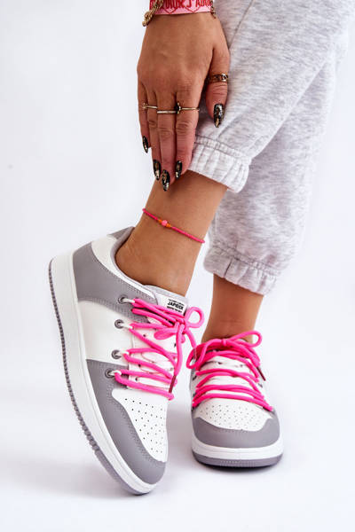 Baskets Classiques Double Lacets Femme Blanc-Gris Jella