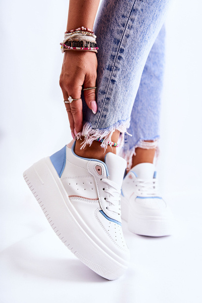 Chaussures de sport nouées pour femmes, baskets blanches et bleues Manila