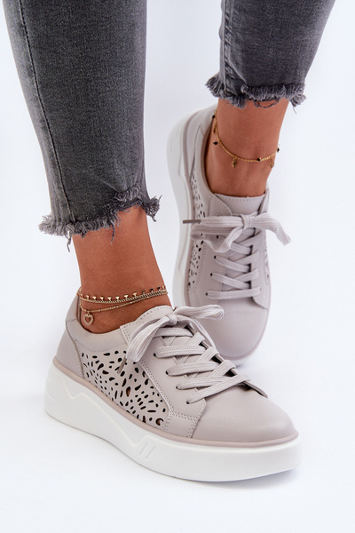 Baskets Plateformes En Cuir Grises Femme Peilaeno