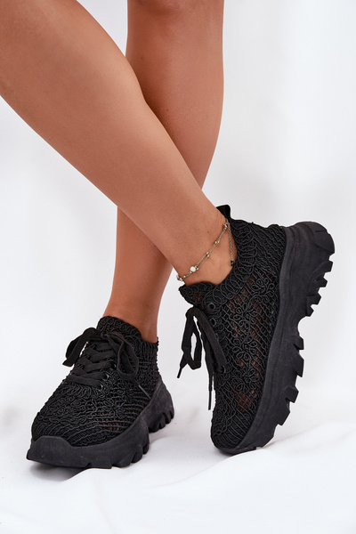 Baskets Femme Avec Tige Au Crochet Noire Jelhiris