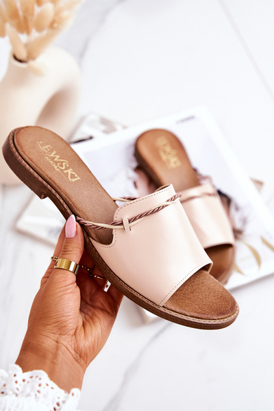 Pantofii de piele de piele Lewski 3047 bej