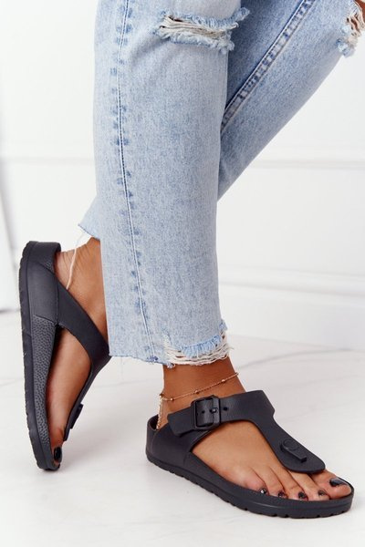 Damen Gummi Flip Flops Schwarz Alma