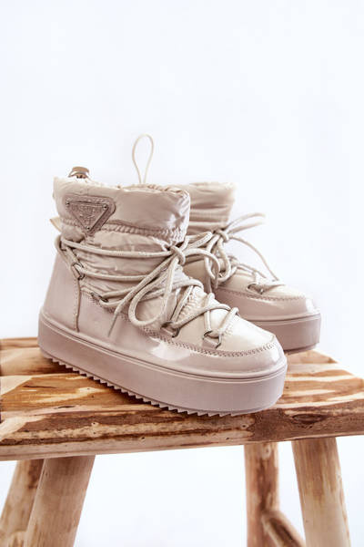 Warm Lace Up Snow Boots Beige Colina
