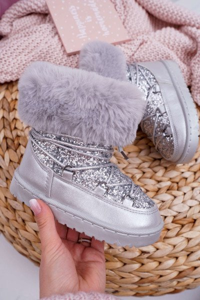Bottes Chauffantes Enfant Bottes De Neige Avec Fourrure Argent Nicola