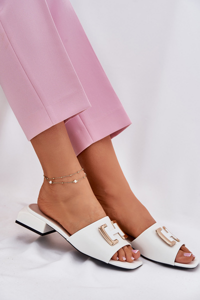 Elegante Damen-Pantoletten Mit Blockabsatz Und Goldenem Detail Vinceza 62229 Weiß