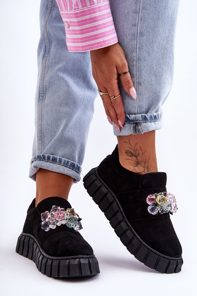 Pantofi sportivi eleganți Slip-On Half-Boots cu decorare Black Desire