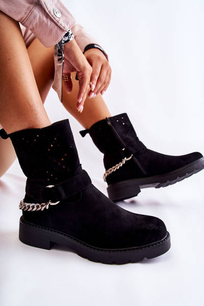Bottines Ajourées Avec Fermeture Éclair Avec Chaîne Chantelle Noire