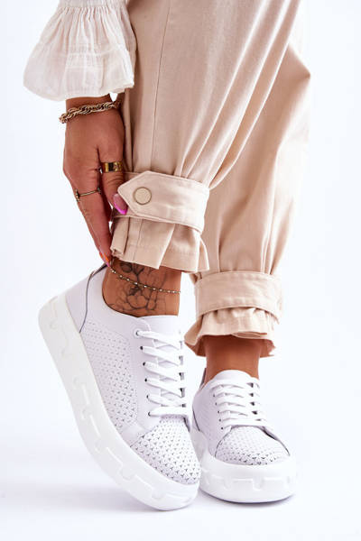 Leather Sports Shoes On A Chunky Platform White Montigo