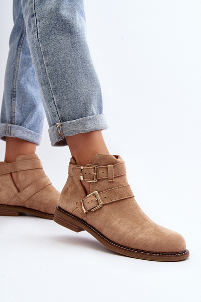 Bottines Femme Talon Plat à Brides Beige Melviana