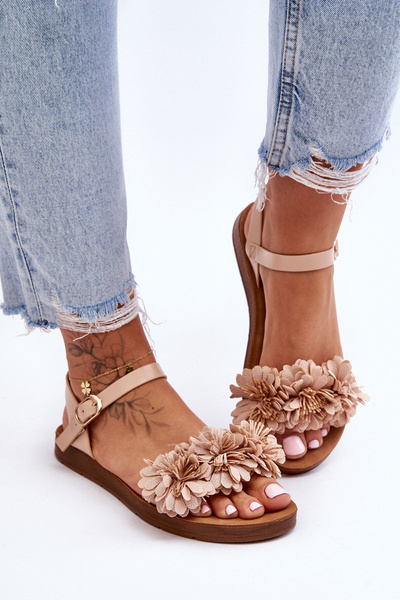 Sandales Femme Avec Fleurs En Textile Beige Fiori