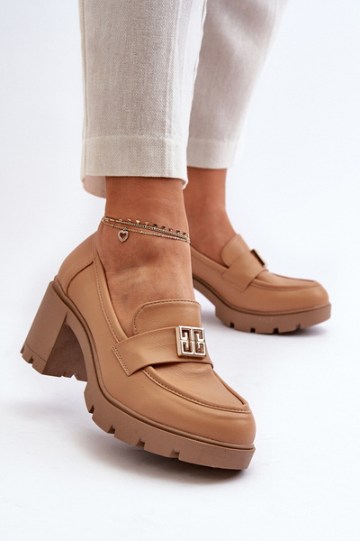 Pantofi dama cu toc masiv Camel Ranunca