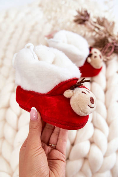 Chaussons Chauds Enfant Renne Avec Noeud Rouge