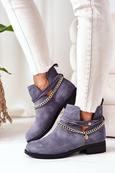 Bottines En Daim Avec Chaîne Bleu Elvira