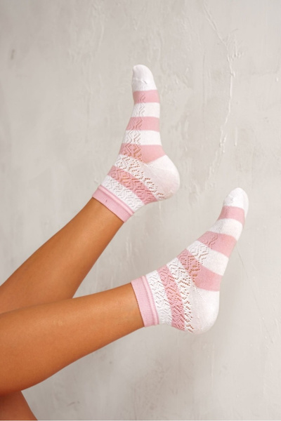 Chaussettes Femme Aérée Rayée Blanc-Rose