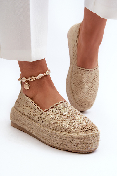 Espadrilles Femme En Dentelle Sur Plateforme Or Elarose
