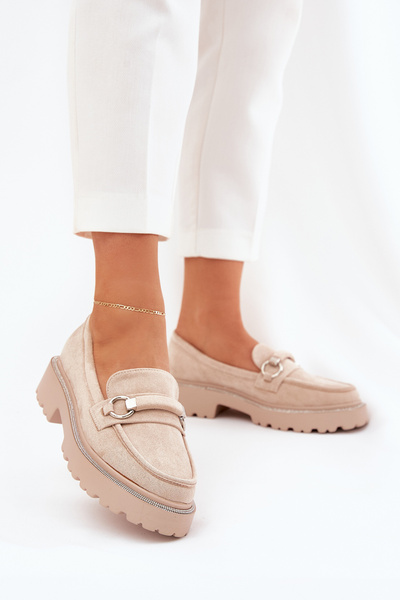 Damen Mokassins Mit Zirkonia Verziert Beige Patina