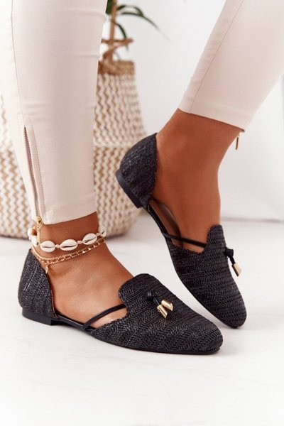 Lu Boo Geflochtene spitze Ballett Flats Schwarz