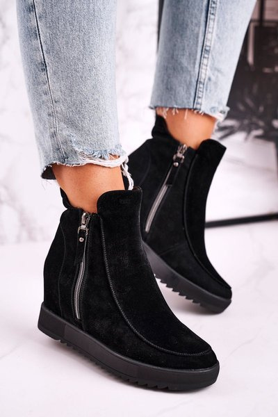 Bottines Pour Femmes Avec Plateforme Cachée Daim Noir Silvia