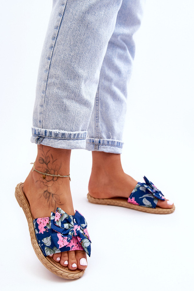 Chaussons Femme Avec Noeud En Tissu bleu marine Blossom