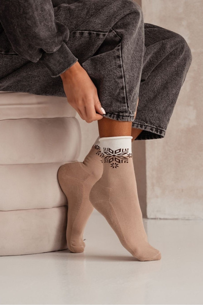 Moteriškos Kalėdinės Pusfrotinės Kojinės UNIQUE Bepriekabės Žvaigždė Bežinės