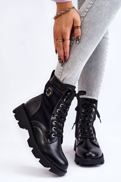 Bottines Trappeur À Lacets Pour Femmes Avec Réchauffement Noir Nomi