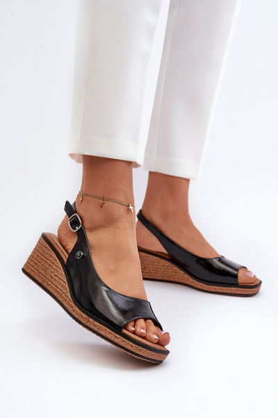 Sandales compensées en cuir verni pour femmes Sergio Leone SK301 Noir