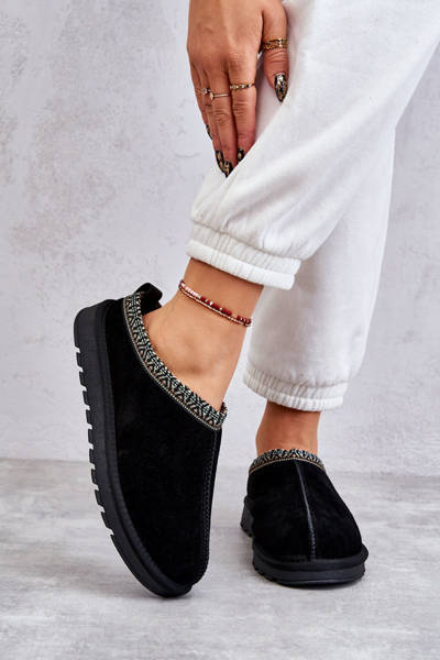 Chaussons Femme En Daim Avec Fourrure Noir Buffie