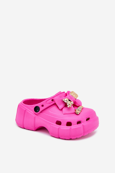 Papuci Pentru Fete Din Spumă Cu Fundiță Și Decorațiuni Fucsia Selvana