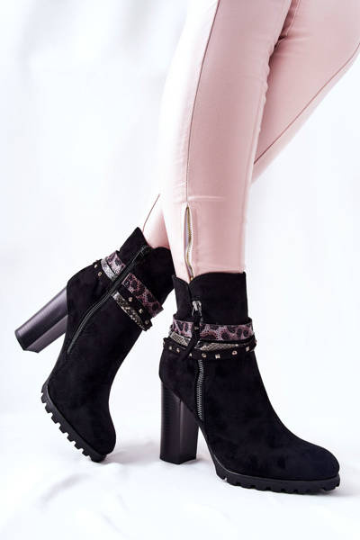Bottes En Daim À Talon Haut Noir Besis